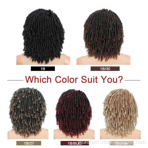 Wholesale Dreadlock Wig Short Braid Wigs Synthetic Afro Curly  Ombre color 1b/30 Wig  Braided Crochet Twist Hair For Black Women